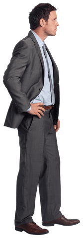 Serious Businessman in Dark Suit Standing Transparent Background