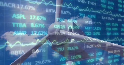 Stock Market Indices Overlaying Wind Turbine in Clean Energy Context