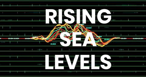 Rising sea levels on financial graph highlighting climate impact