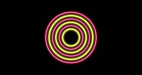 Glowing neon concentric rings on dark background