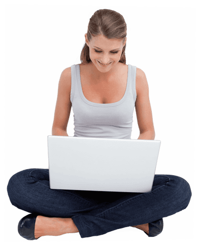 Smiling Woman Sitting Cross-Legged With Laptop Isolated Transparent - Download Free Stock Videos Pikwizard.com
