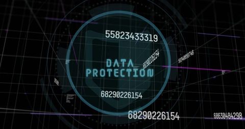Futuristic digital interface with data protection elements