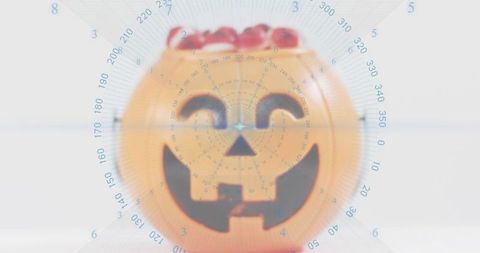 Glowing jack-o'-lantern candy bucket with blue radar overlay for halloween minimalist concept