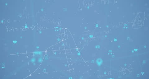Digital Network Graph with Mathematical Equations Overlay