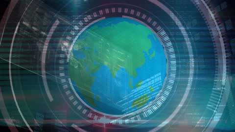 Digital Animation of Globe with Data Processing Overlay