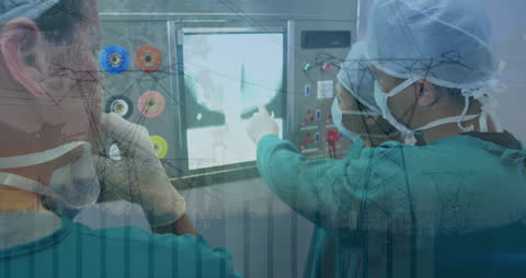 Surgeons Analyzing Data with Global Technology Overlay