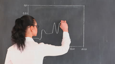 Scientist Drawing Chart on Chalkboard in Laboratory