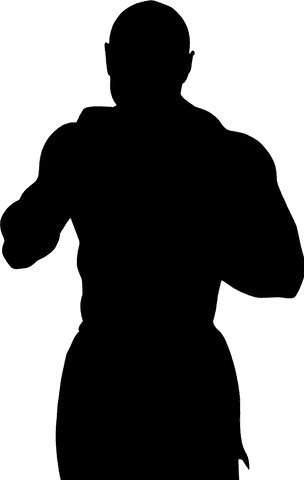Transparent silhouette of male boxer on white background