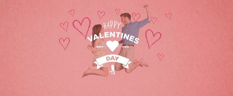 Joyful Couple Celebrating Valentine's Day with Heart Background - Download Free Stock Templates Pikwizard.com