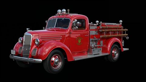 Vintage red fire truck displaying restored classic beauty