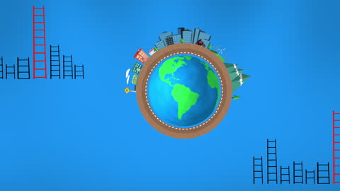 Animated Globe with Environmental Elements on Blue Background