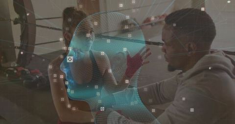 Personal Trainer Fitting Hand Wraps in Futuristic Fitness Setting