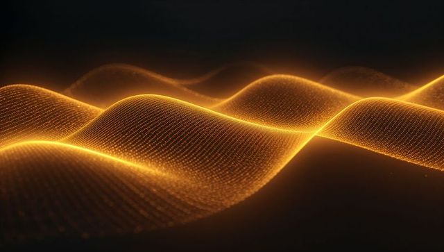 Undulating golden digital mesh with glowing particle points
