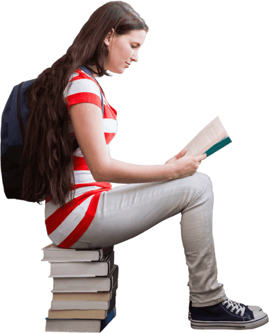 Young Student Sitting on Books Reading Transparent Background - Download Free Stock Videos Pikwizard.com