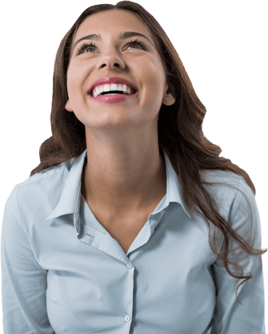 Cheerful Young Executive Smiling Upward Isolated on Transparent Background