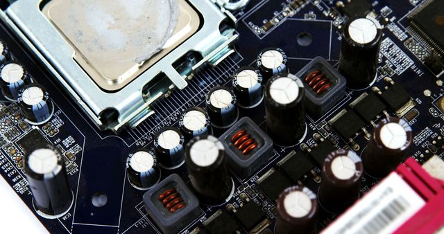 Close-Up of Motherboard with Capacitors and CPU Socket - Download Free Stock Images Pikwizard.com