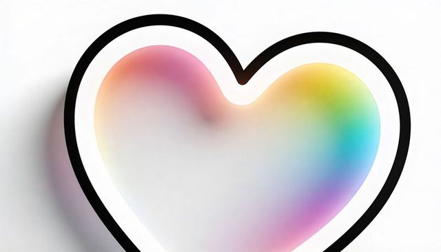 Floating pastel gradient heart with bold black outline and soft shadow on white backdrop