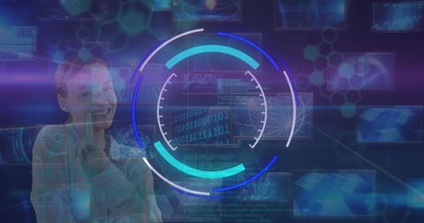 Futuristic Interface with Smiling Woman in Digital Environment - Download Free Stock Images Pikwizard.com