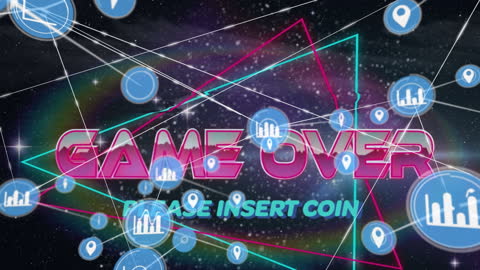 Retro Game Over Screen with Digital Network Interface