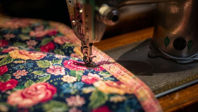 Stitching detailed quilted fabric on vintage sewing machine