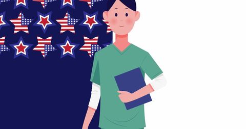 Digital Illustration of Medical Professional with USA Flag Patterns