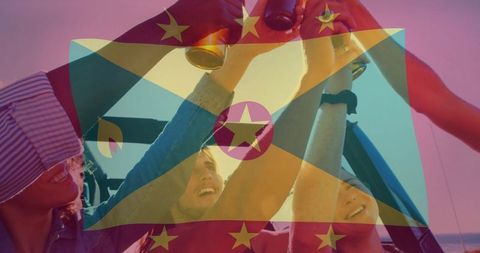Friends Celebrating with Grenada Flag Overlay
