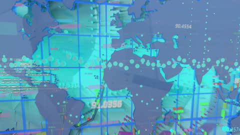 Animated Digital World Map and Financial Data Visualization