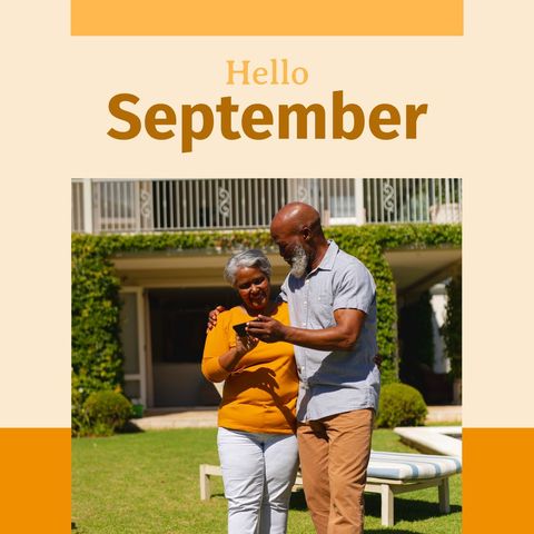Joyful senior african american couple welcoming september outdoors