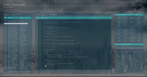 Futuristic Terminal with Encryption Data on Screen