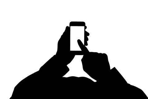 Silhouette hands using smartphone on transparent background for communication