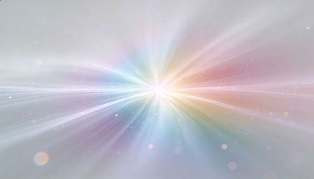 Pastel radiant burst emitting white core with soft bokeh rays ethereal neon halo