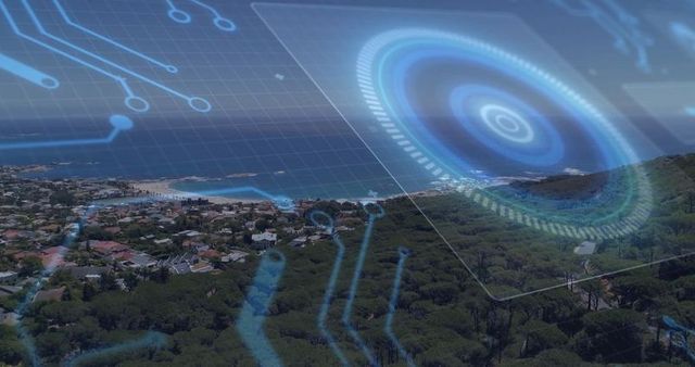 Augmented Reality HUD Overlay in Coastal Urban Landscape