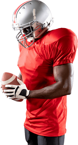 Transparent American Football Player Holding Ball with Focused Stance