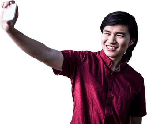 Hipster Man Smiling While Taking Transparent Selfie