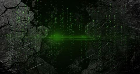 Futuristic green binary code on cracked surface
