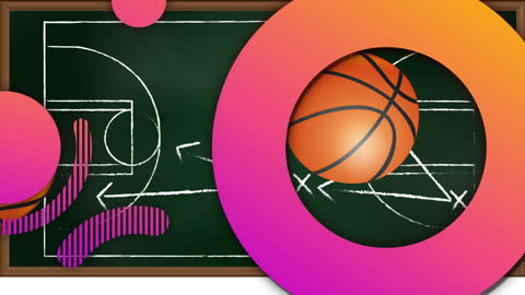 Digital Art with Basketball Theme on Chalkboard Background