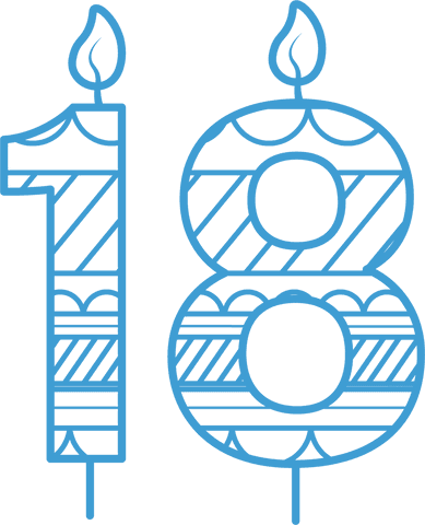 Transparent blue 18 number candle illustration with flames
