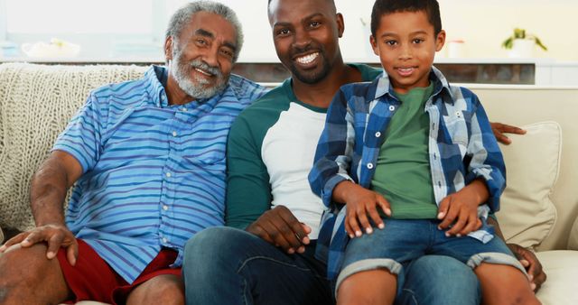 Three Generation African American Family Smiling on Sofa - Download Free Stock Images Pikwizard.com