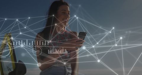Woman Using Smartphone with Digital Networks Overlay - Download Free Stock Images Pikwizard.com