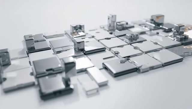 Reflective geometric metal squares on smooth surface