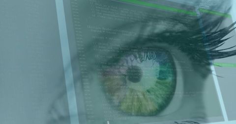 Woman's Eye Explores Fast-Paced Digital World with Code - Download Free Stock Images Pikwizard.com