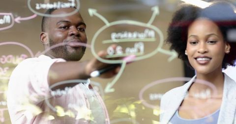 Collaborating at Glass Board: Creative Office Brainstorming