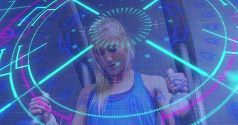 Female Athlete Exercising with Digital Data Overlay