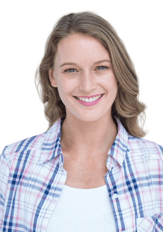 Smiling Woman in Casual Shirt Against Transparent Background