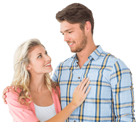 Happy couple looking affectionate with transparent background
