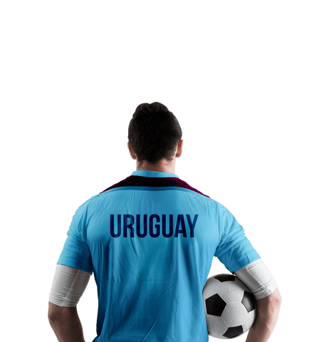 Transparent Uruguay Football Player Holding Ball with Determination