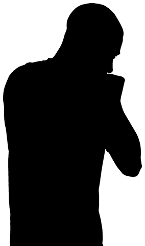 Silhouette of athlete raising fists with transparent background