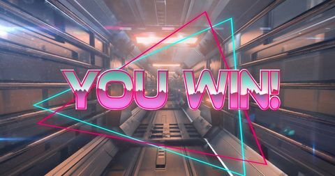 Retro futuristic you win graphic in digital tunnel