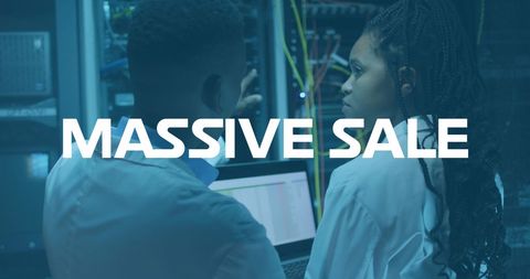 Massive Sale Text with African American Engineers in Data Center