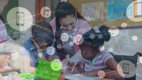 Animated Digital Network Concept Merging with Classroom Education